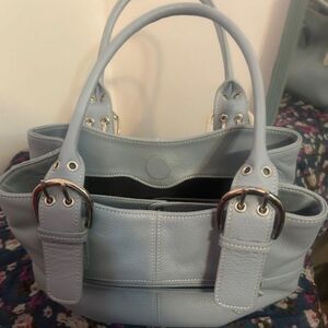 Tignanello Robin Egg Blue leather double handle shoulder bag